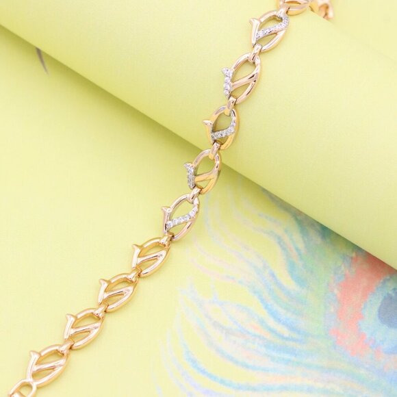 "Rose Gold Link Bracelet with CZ Accents, Elegant Chain Design, XPBL0831 - Picture 2 of 12